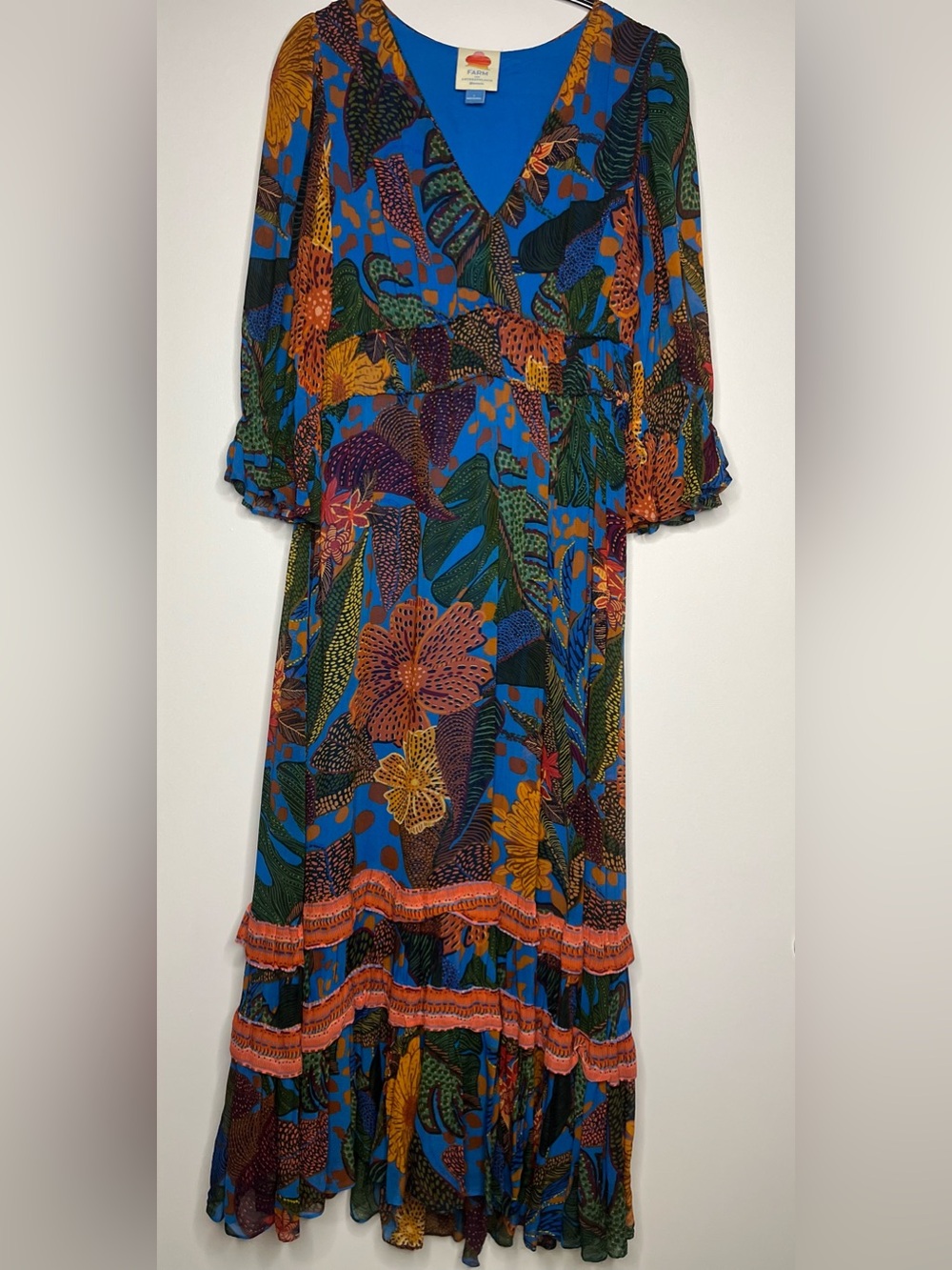 Anthropologie Farm Rip “Carnival” puff sleeve maxi dress